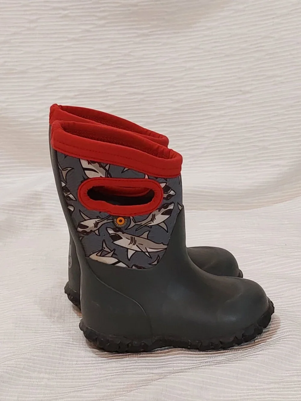 Bogs Kids Black and Red Shark Graphic Rain Boots Toddler Size 7